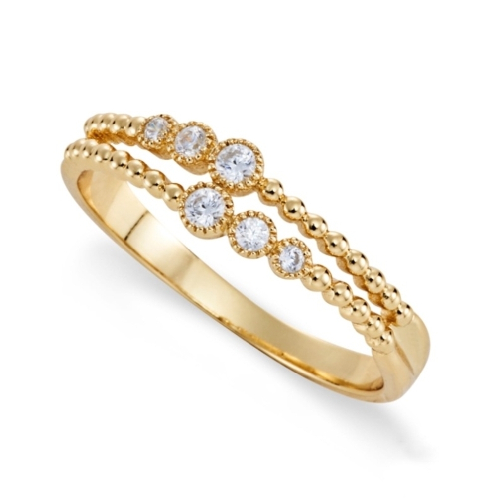 Dotting Dews Ring Size 7, Gold Plated, CZ Tiered Norris Ring. NWT!
